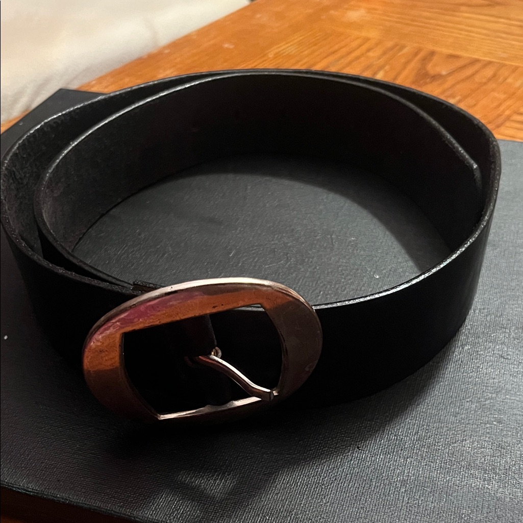 Black Heavy Duty Leather Belt With Silver Buckle